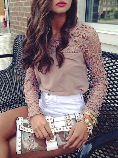 Fashion Hollow Lace Blouses&Shirts