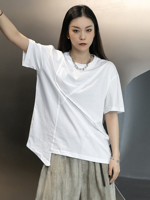 Stylish Round-Neck Irregularity Short Sleeve T-Shirt Tops