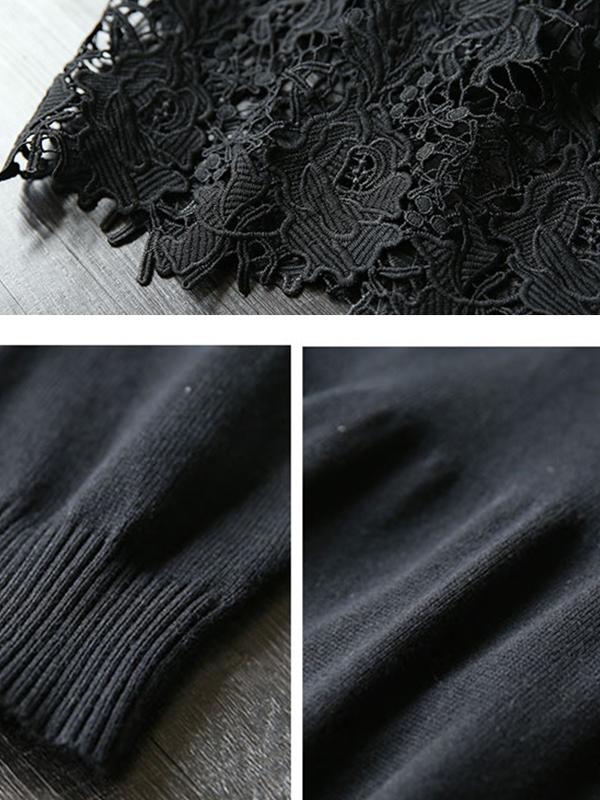 Buykud Hollow Out Embroidery Casual Loose Knitted Dress