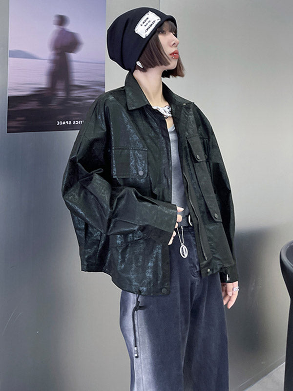 Original Stylish Cool Loose Split-Joint With Pocket Buttoned Drawstring Lapel Collar Long Sleeves Jacket Outwear