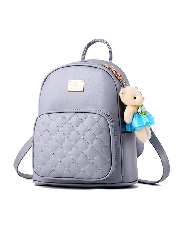 Original Solid Color Zipper PU Backpack