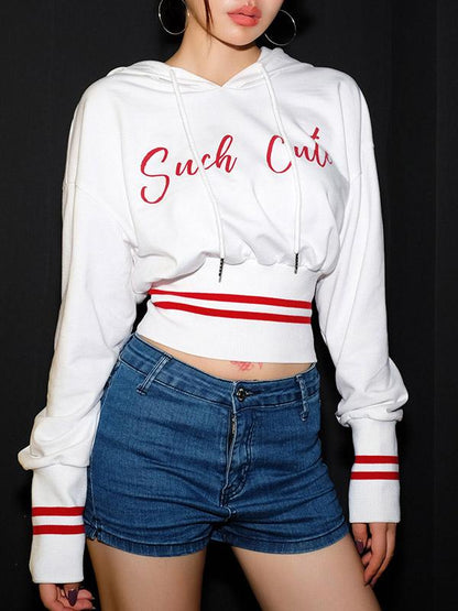 Long Sleeve Letter Printed Contrast Hoodies
