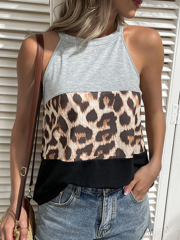 Original Casual Leopard Printed Contrast Color Vest Top