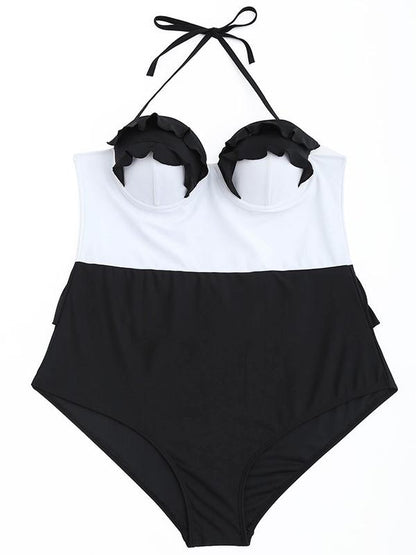 Ruffle Contrast Plus Size One Piece Swimsuit