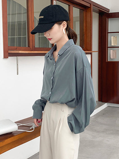 Original Solid Color Thin Lapel Blouses&Shirts Tops
