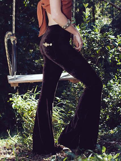Solid Color Embroidered Decoration Bell-Bottoms Pants