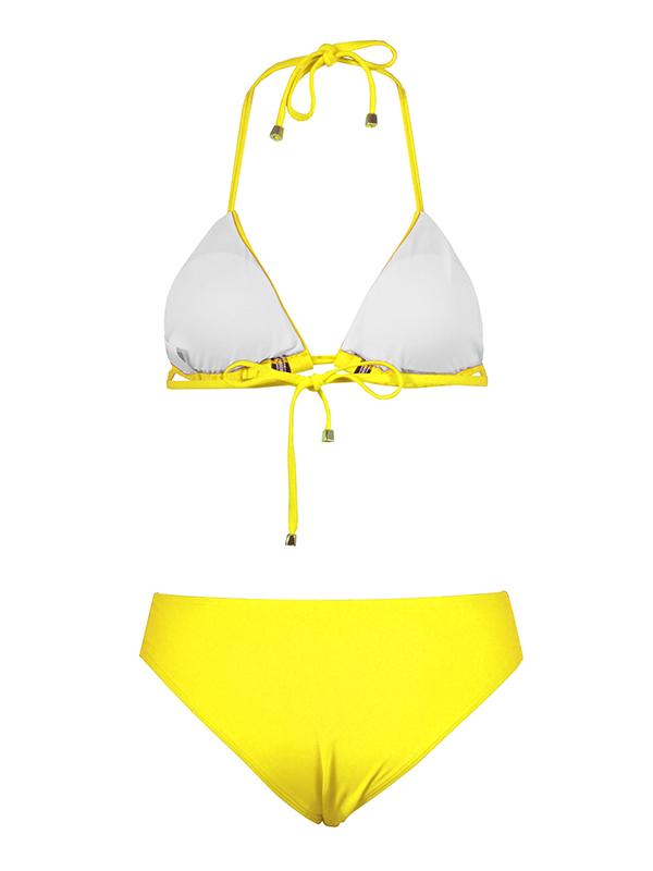 Plain Zipper Spaghetti Strap Bikini Swimsuit