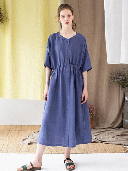 2019 Summer New Vintage Loose Solid Long Dress