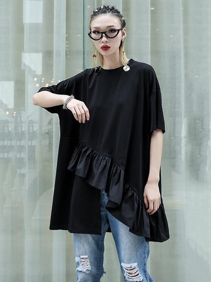Loose Split-side Falbala T-shirt