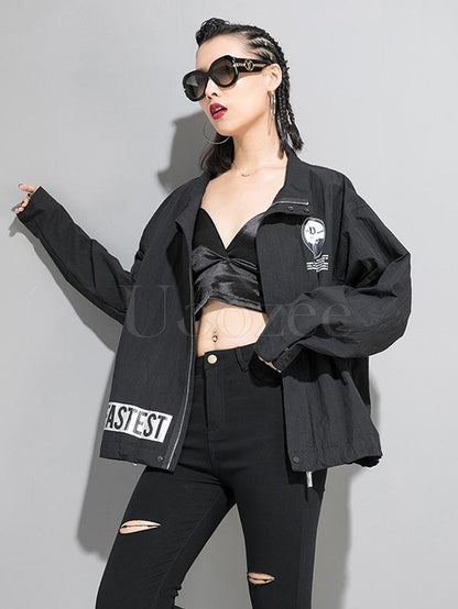 Boyfriend Style Floral Printed Zipper Jacket