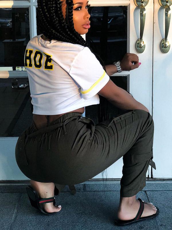 Punk Solid Bandage Pockets Harem Pants