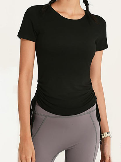 Solid Quick Dry Elastic Drawstring Yoga Tees