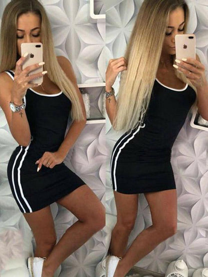 Solid Sports Sleeveless Waisted  Mini Dress