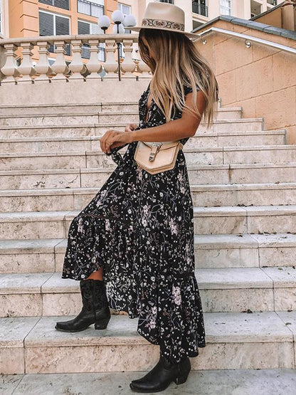 Asymmetric Deep V-neck Bohemia Maxi Dress
