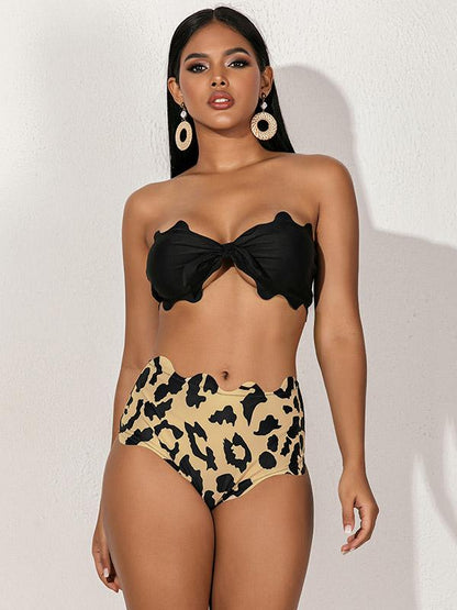 Strapless Bow Split Type Bikini Swimsuit