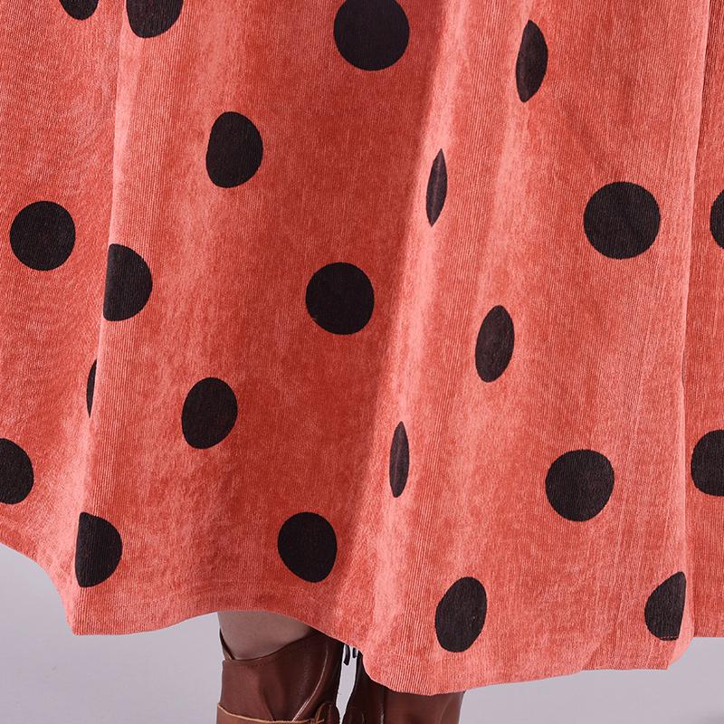 Buykud Autumn V-Neck Polka Dots Elegant Loose Dress