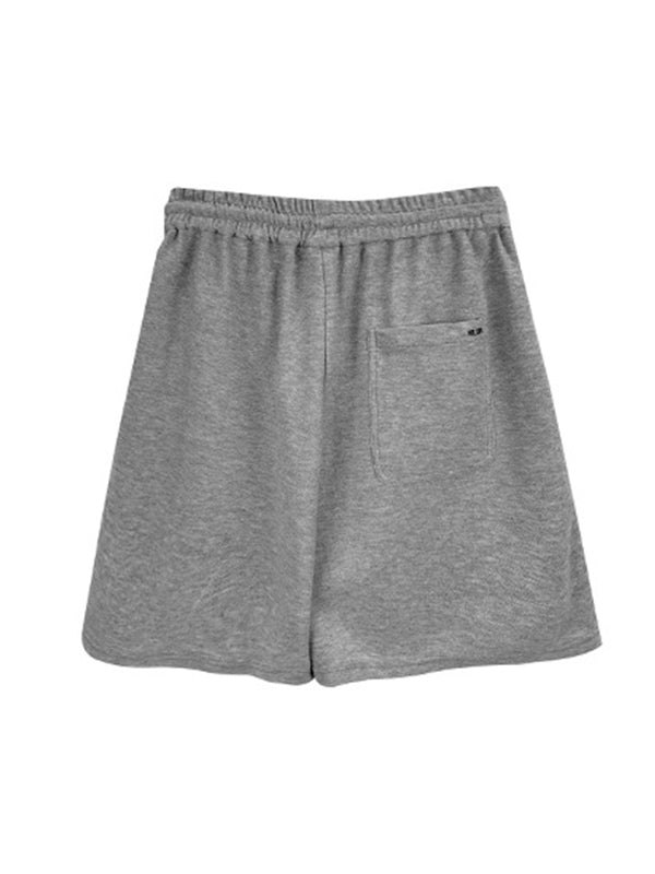 Casual Drawstring Elasticity Waist Solid Wide-Leg Shorts