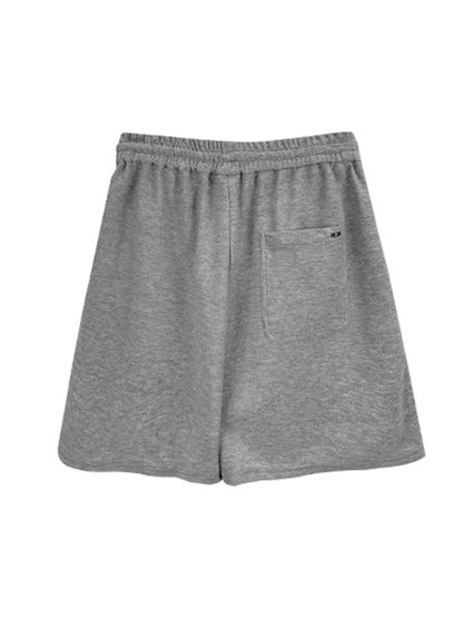 Casual Drawstring Elasticity Waist Solid Wide-Leg Shorts