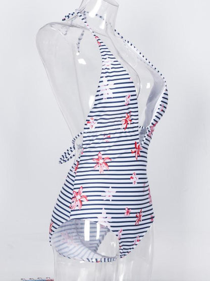 Striped Printed One Piece Swimsuit