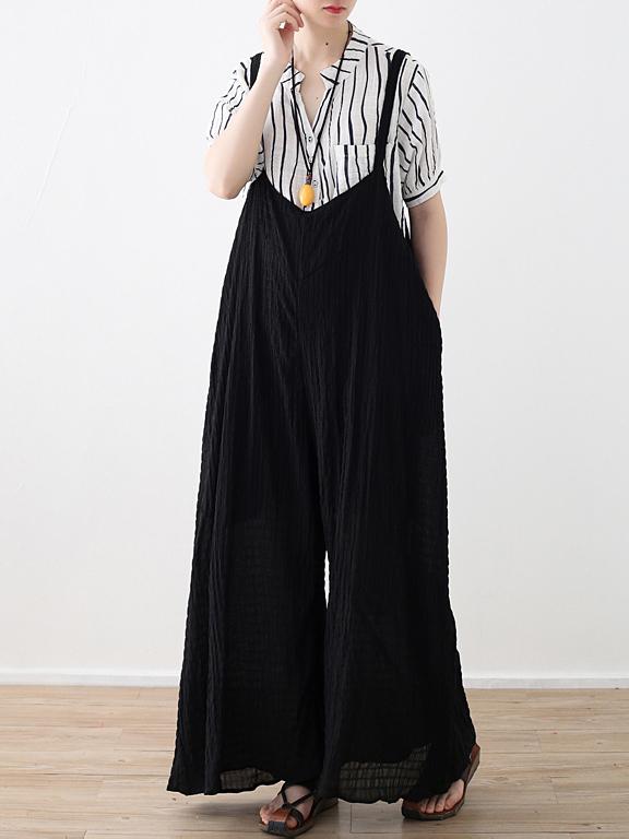 Loose Black Wide Leg Jumpsuits