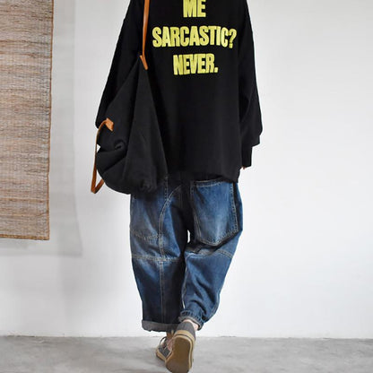 Buykud Letter Printed Loose Long Sleeve Blouse