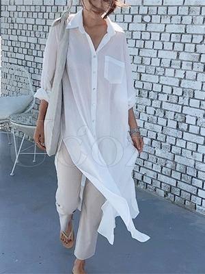 Loose Split-side Light White-shirt