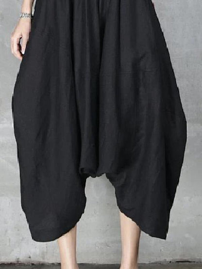 Loose Simple Black Cropped Pants