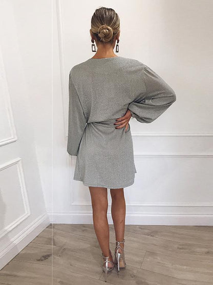 Ruffled Waistband Long Sleeve Dress