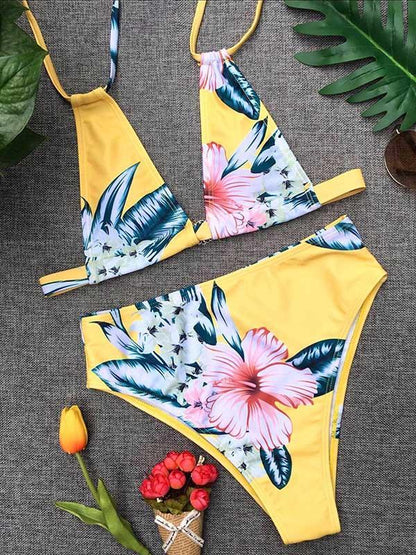 Printed Lace-up Bikinis Swimwear