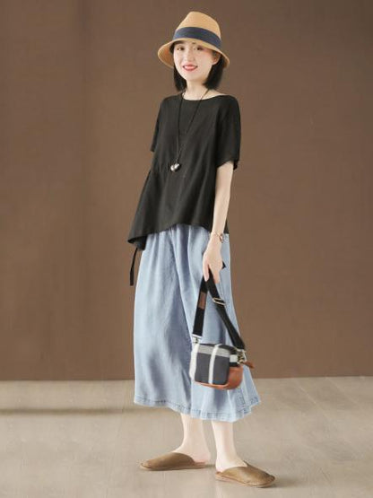 Vintage Elastic Waist Design Wide Leg Pants
