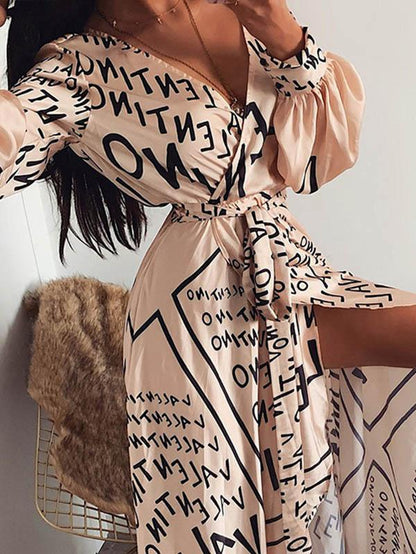 Long Sleeves Printed Maxi Dress