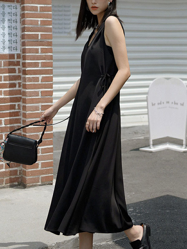 Urban Casual Brown&Black Sleeveless Midi Dress