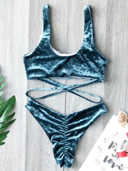 Square-Neck Bandage Bikini Swimsuit
