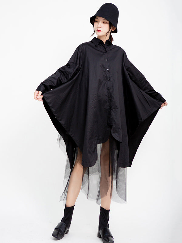 Urban Black&White Lapel Long Sleeves Shirt Dress