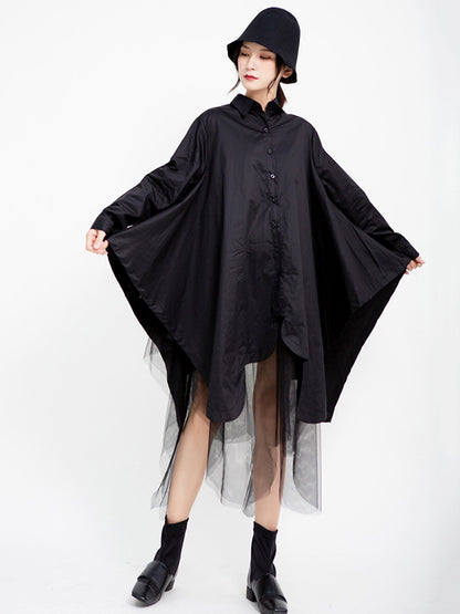 Urban Black&White Lapel Long Sleeves Shirt Dress