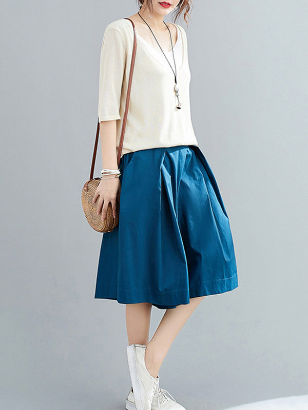 Casual Solid Color Elasticity Waist Wide Leg Shorts