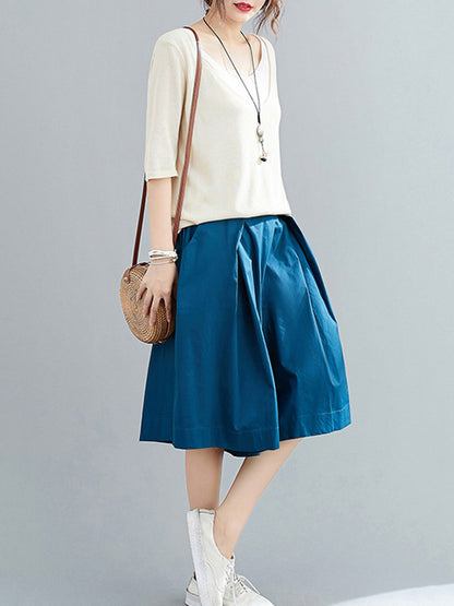 Casual Solid Color Elasticity Waist Wide Leg Shorts