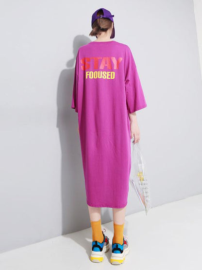 Back Letter Printed Loose T-shirt Midi Dress