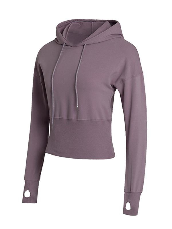 Fashion Solid Long Sleeves Sports Hoodies&Sweatshirt Tops