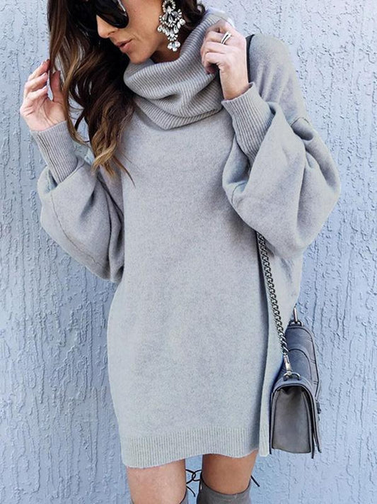 High-neck Solid Color Long Sleeves Knitting Sweater Tops