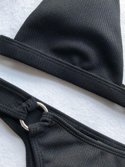 Ribbed Balconette Plain Bikini Swimsuit