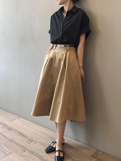 Urban Simple Solid Color A-Line Long Skirt