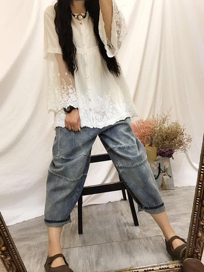 Retro Lace Embroidered Gauze Sleeves Shirt