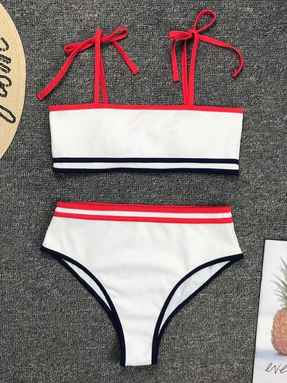 Bandeau Ribbed Contrast Bikini Swimsuit