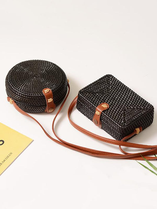Solid Glimmering Rattan Bohemia Mini Bag