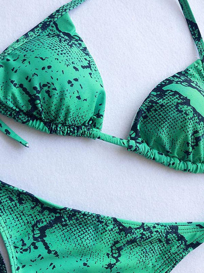 Lace-up Snakeskin Print Scrunch Bikini Set
