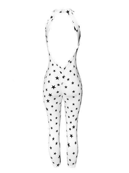 Printed Stars Backless Halter Neck Sports Jumpsuits