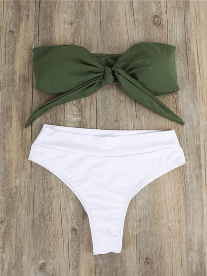 High Waisted Knot Top Bikinis Swimwear