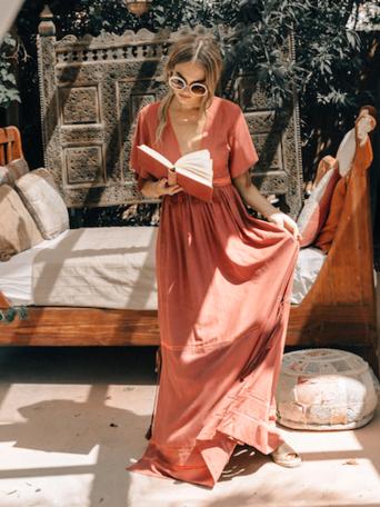 Tasseled Split-joint Deep V-neck Maxi Dress