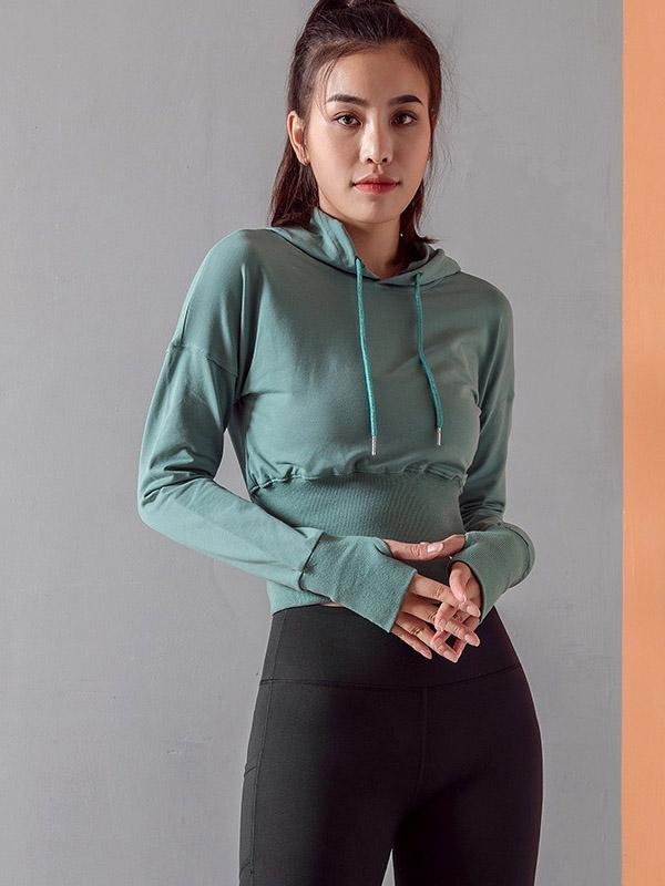 Fashion Solid Long Sleeves Sports Hoodies&Sweatshirt Tops